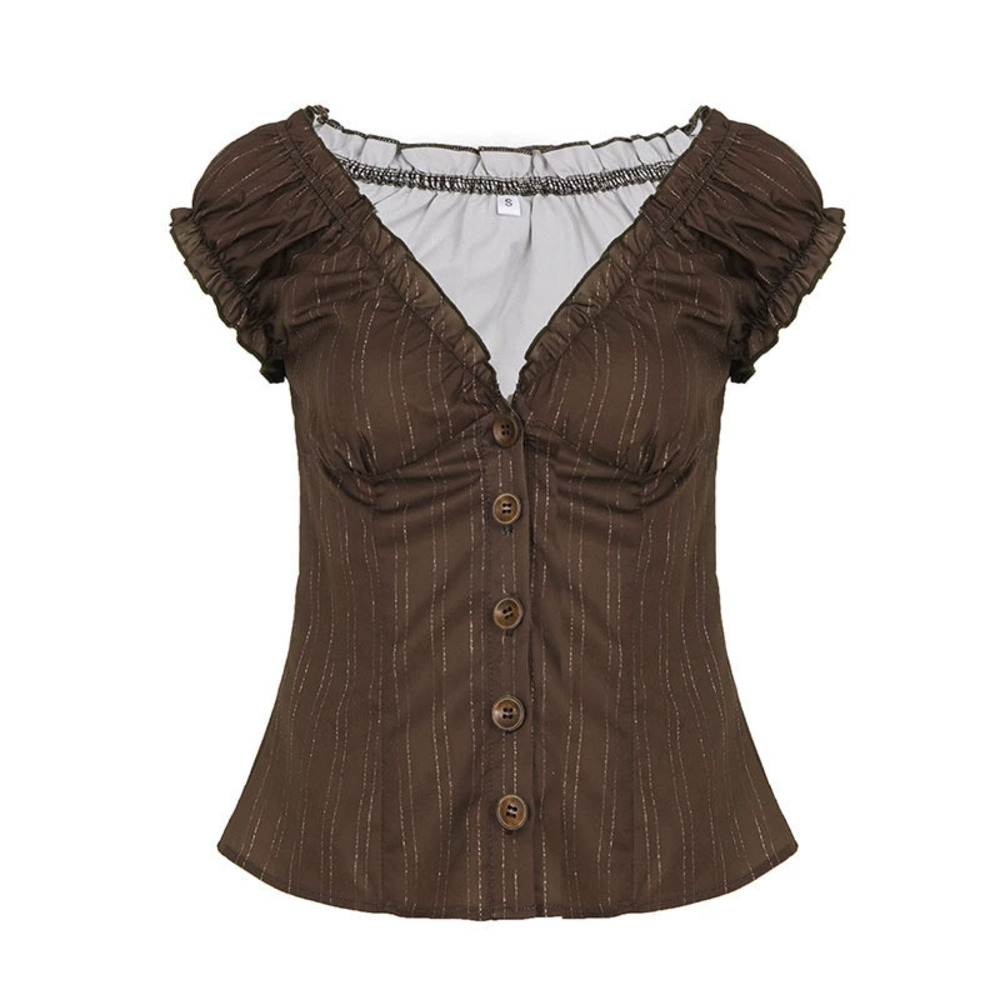 Zara Striped Ruffle Button Front Fitted Blouse - Picture 6 of 7
